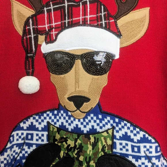 NEW Jolly Sweaters Party Ugly Sweater Hunter Deer Knit UNISEX MEN XL Hunt Xmas - Picture 5 of 14